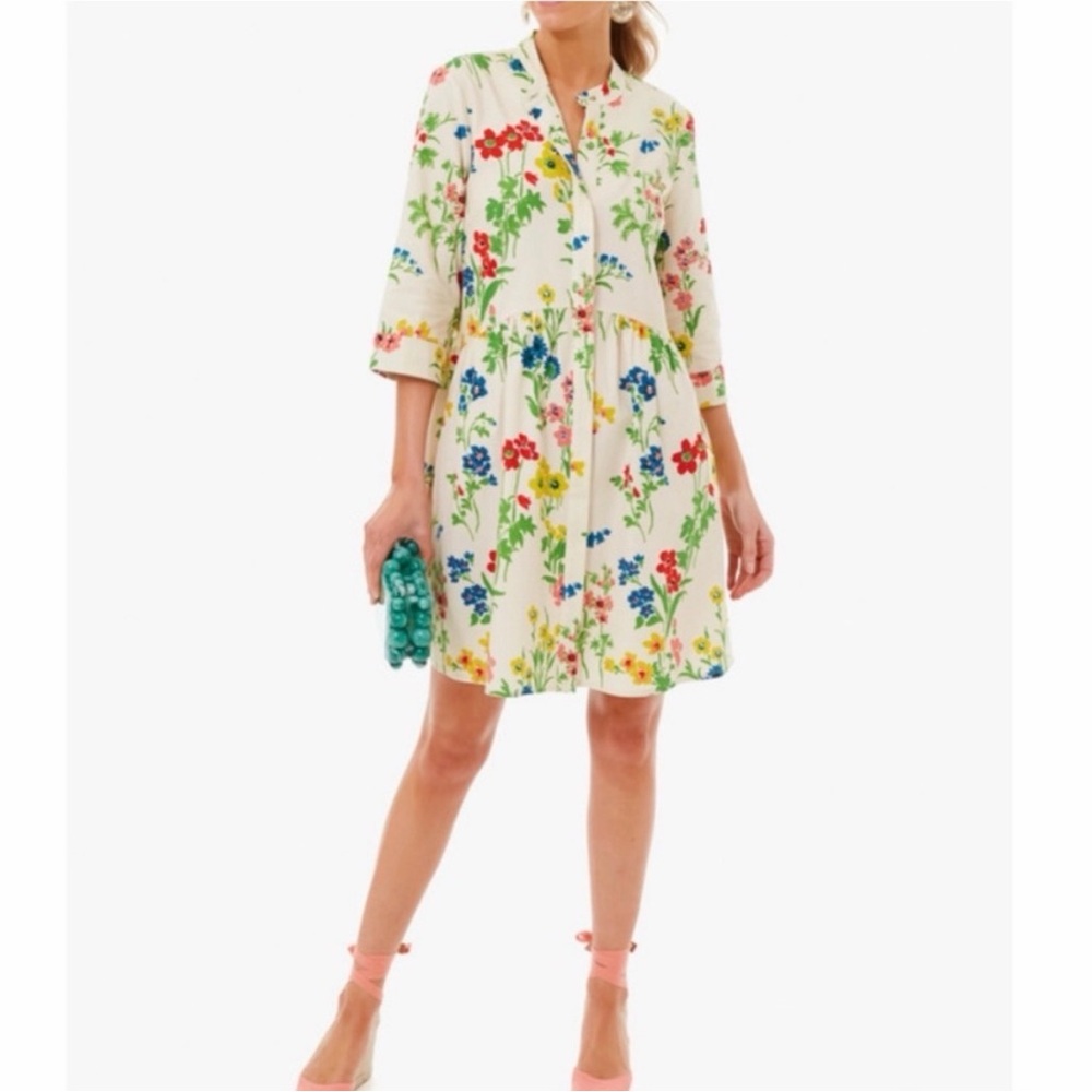 Tuckernuck Cream Floral Mini Dress with Red, Blue, Yellow & Green Blooms